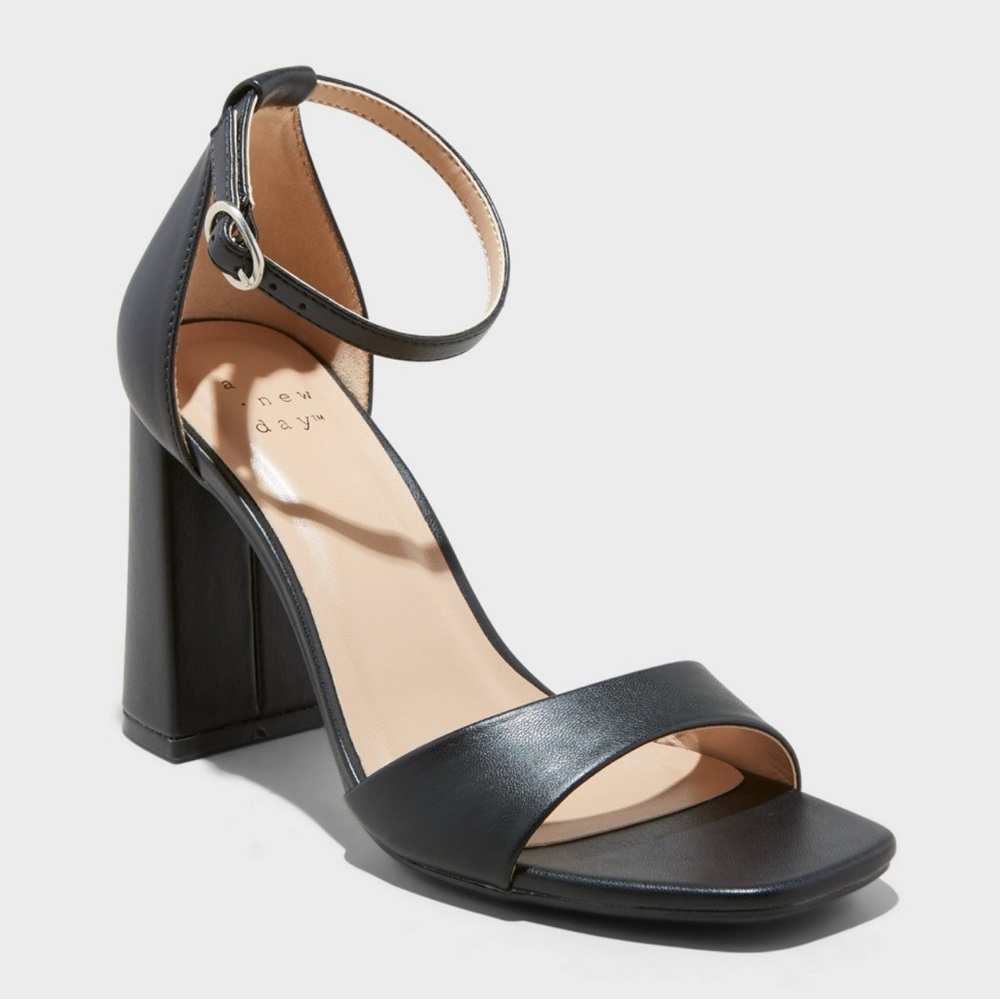 A New Day Shelly Women's Block Heel Open Toe Sandals Memory Foam Black